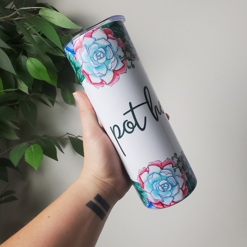 NEW Stainless Steel Floral Tumbler 20oz Succulent Design Pot Head